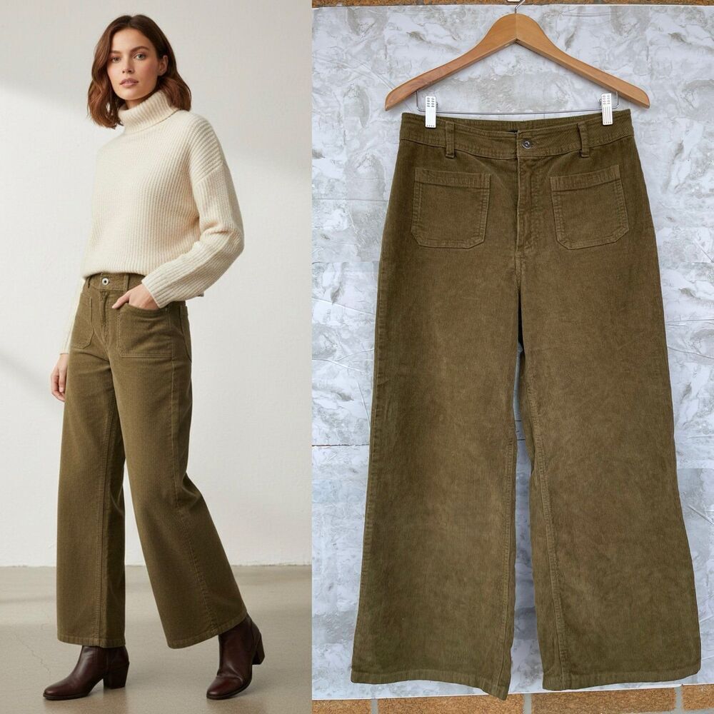 Lauren Vidal Olive Green Corduroy Wide Leg Pants | Utility Earthcore Trousers L
